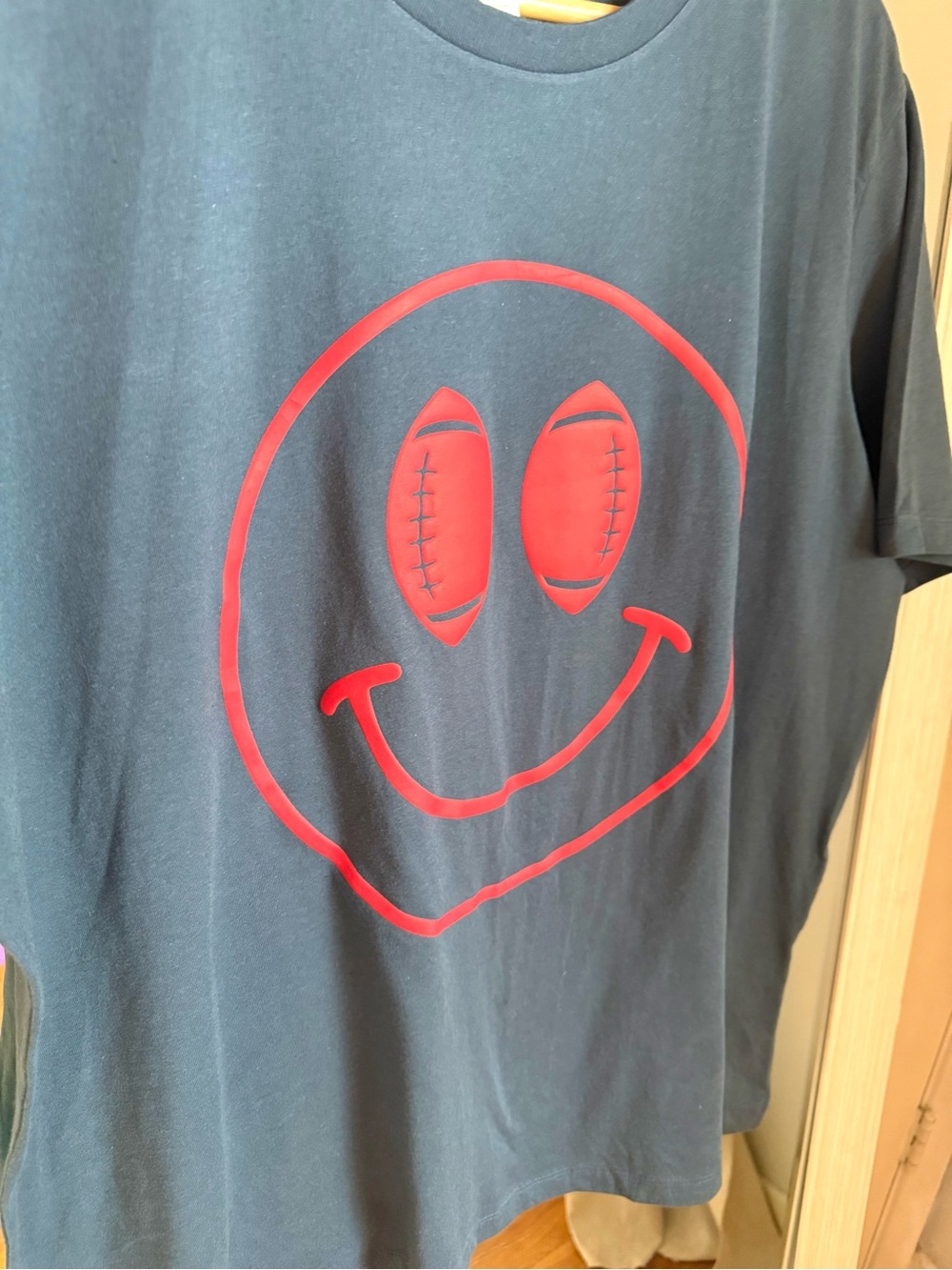 Bella Canvas Puff Print Football Smiley Face Red Navy Blue T-Shirt